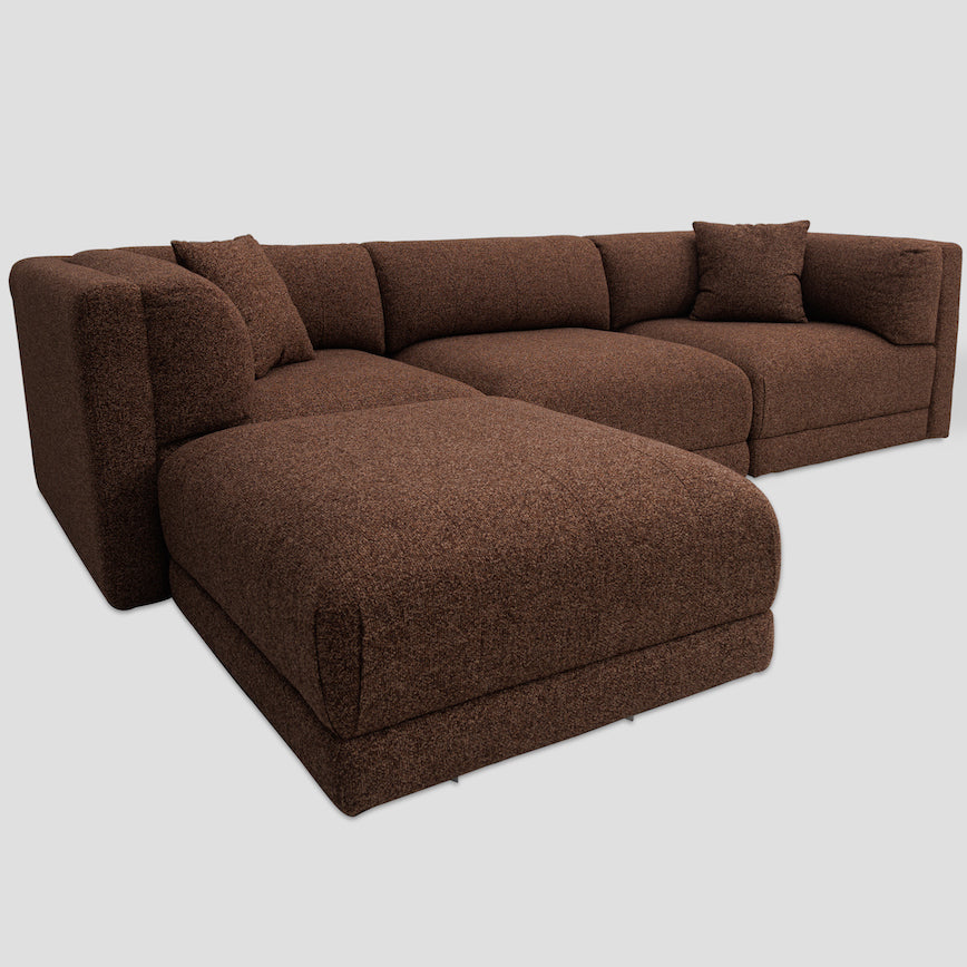 Liora modular corner sofa (right/left-hand configuration), 308 cm, brown melange bouclé