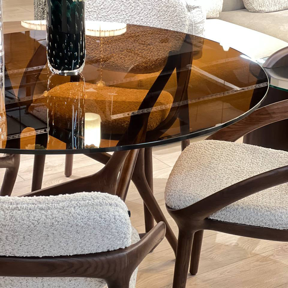 Willow dining chair, light beige melange bouclé