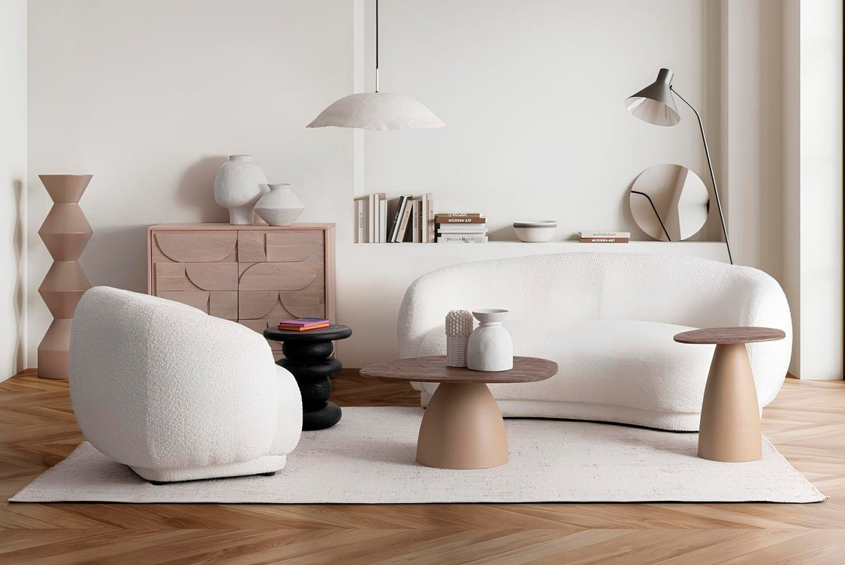 EMILY sofa in Natural Bouclé in a furnished living room