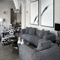 Bergman M 247 cm straight three-seater sofa, black and white bouclé