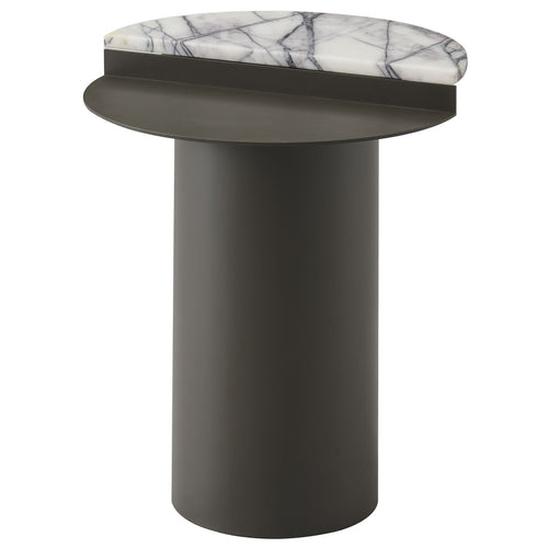 Mavor round side table, metal and marble tabletop