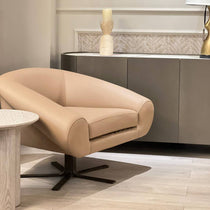 Plat Swivel Armchair 95 cm, Natural Light Brown Leather