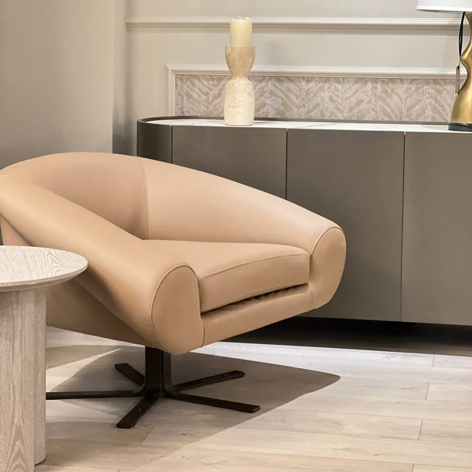 Plat Swivel Armchair 95 cm, Natural Light Brown Leather