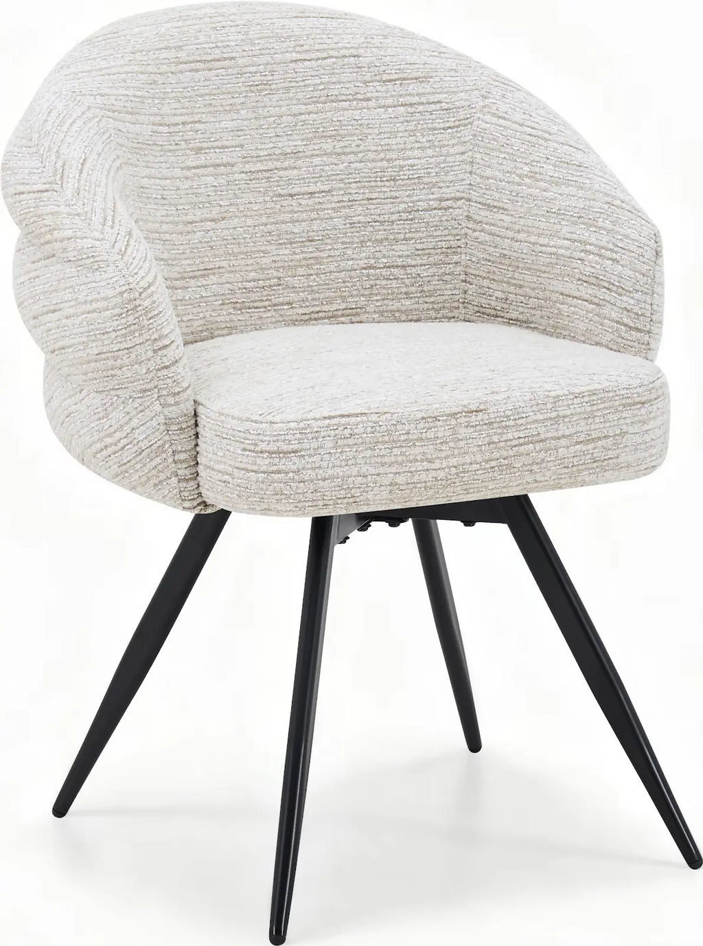 SHELL dining chair in Oatmeal Corded Chenille with a black base, angled front view
