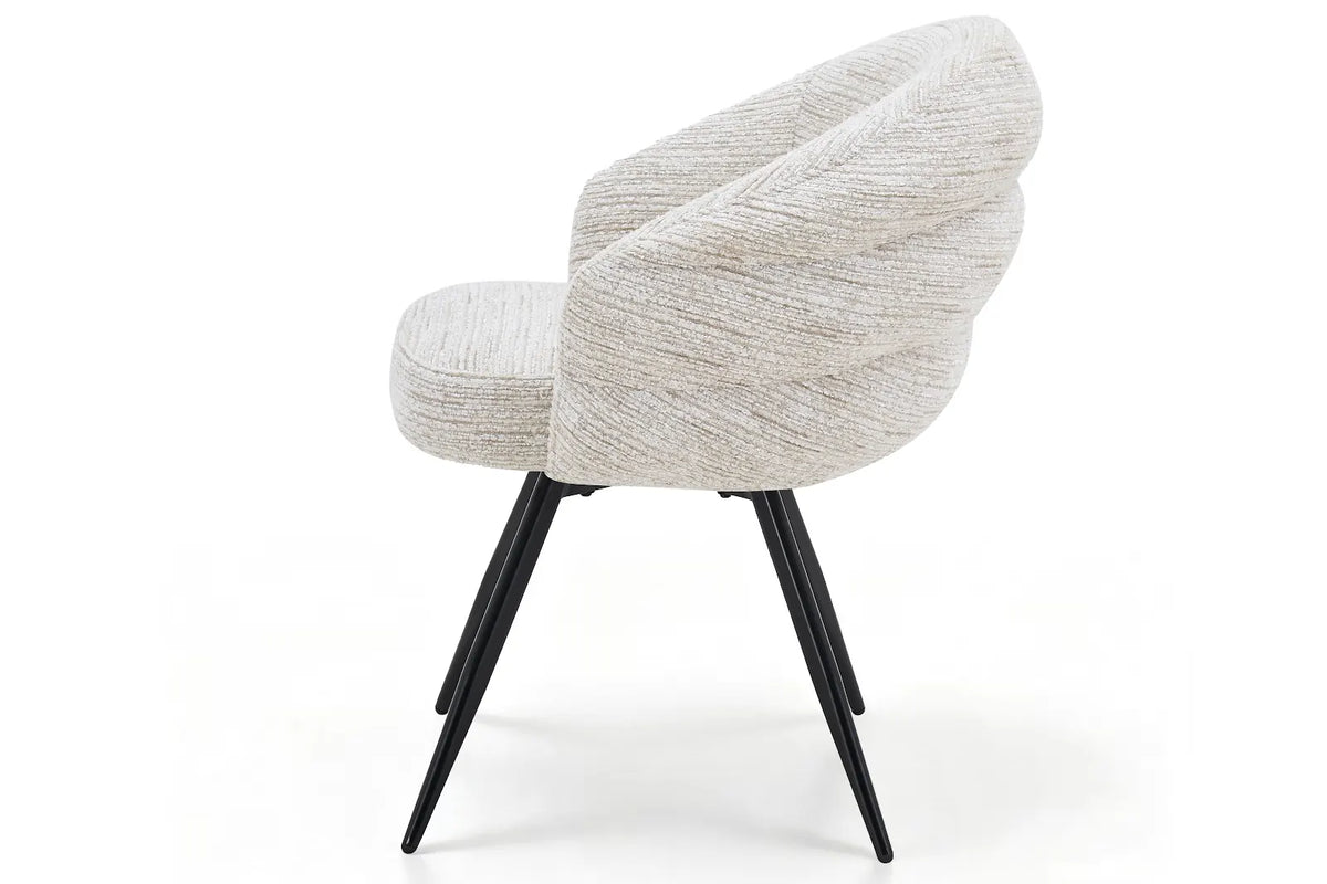 SHELL dining chair in Oatmeal Corded Chenille with a black base, side view