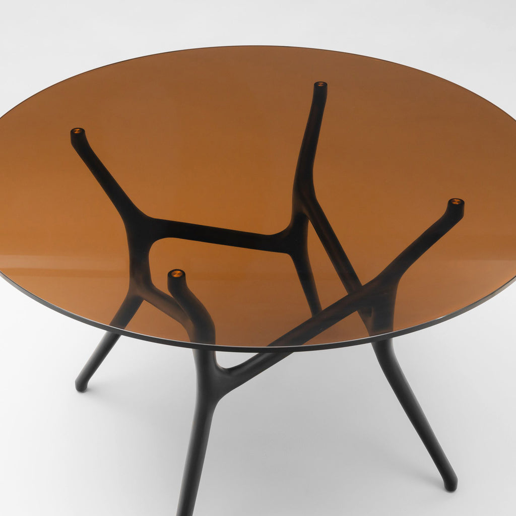 Ash round dining table, glass tabletop, 120 cm