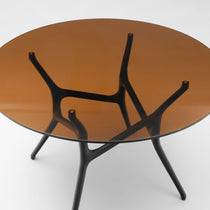 Ash round dining table, glass tabletop, 120 cm