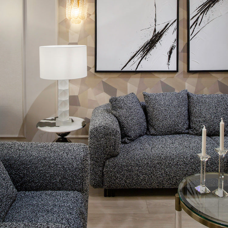 Bergman M 247 cm straight three-seater sofa, black and white bouclé