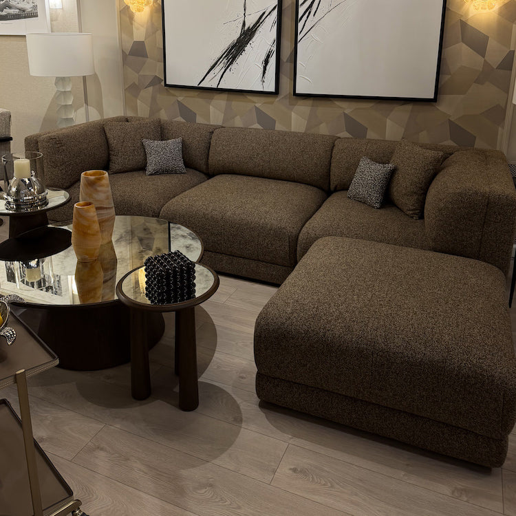Liora modular corner sofa (right/left-hand configuration), 308 cm, brown melange bouclé