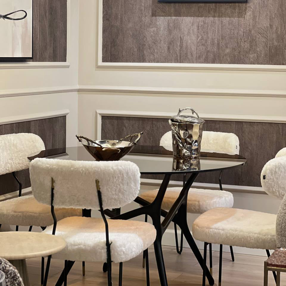 Ash round dining table, glass tabletop, 120 cm