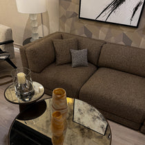 Liora modular corner sofa (right/left-hand configuration), 308 cm, brown melange bouclé