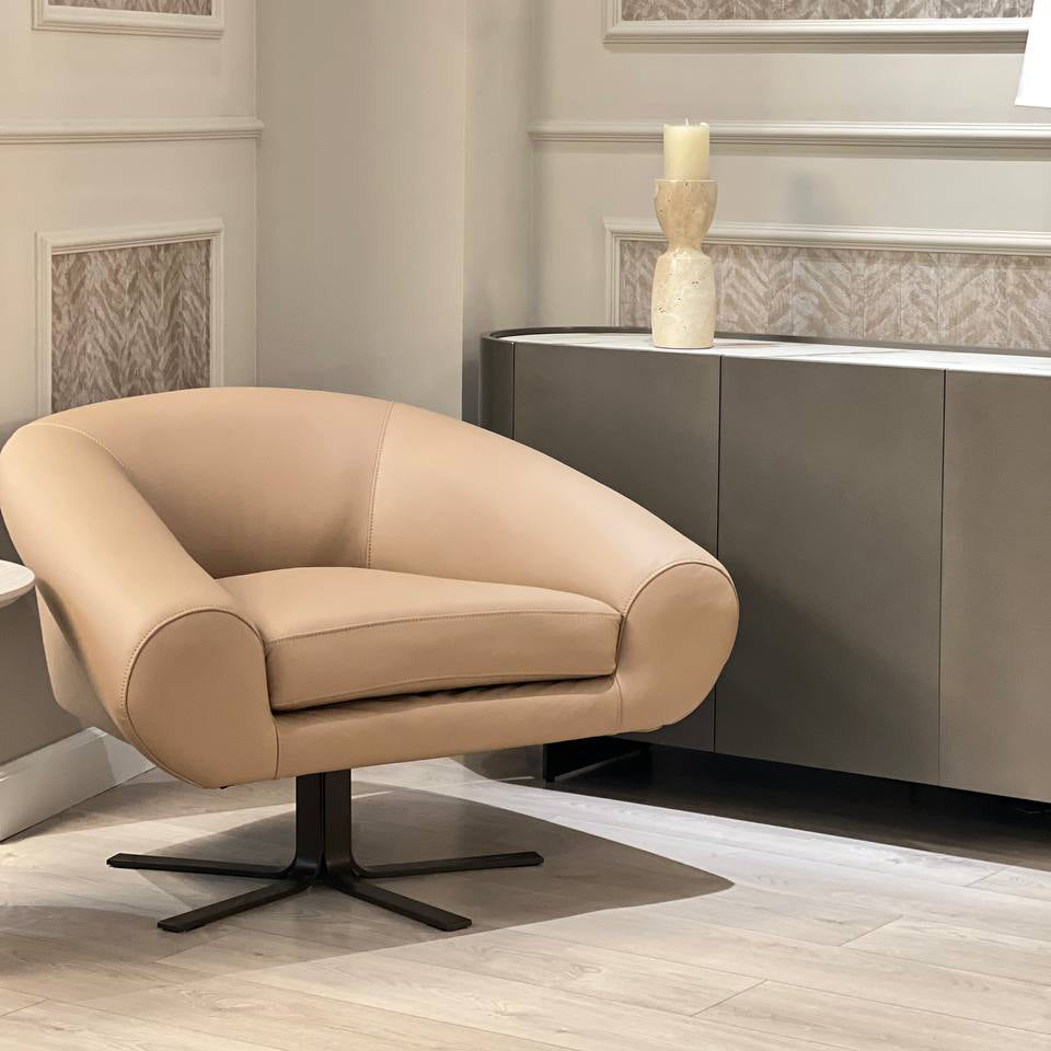 Plat Swivel Armchair 95 cm, Natural Light Brown Leather