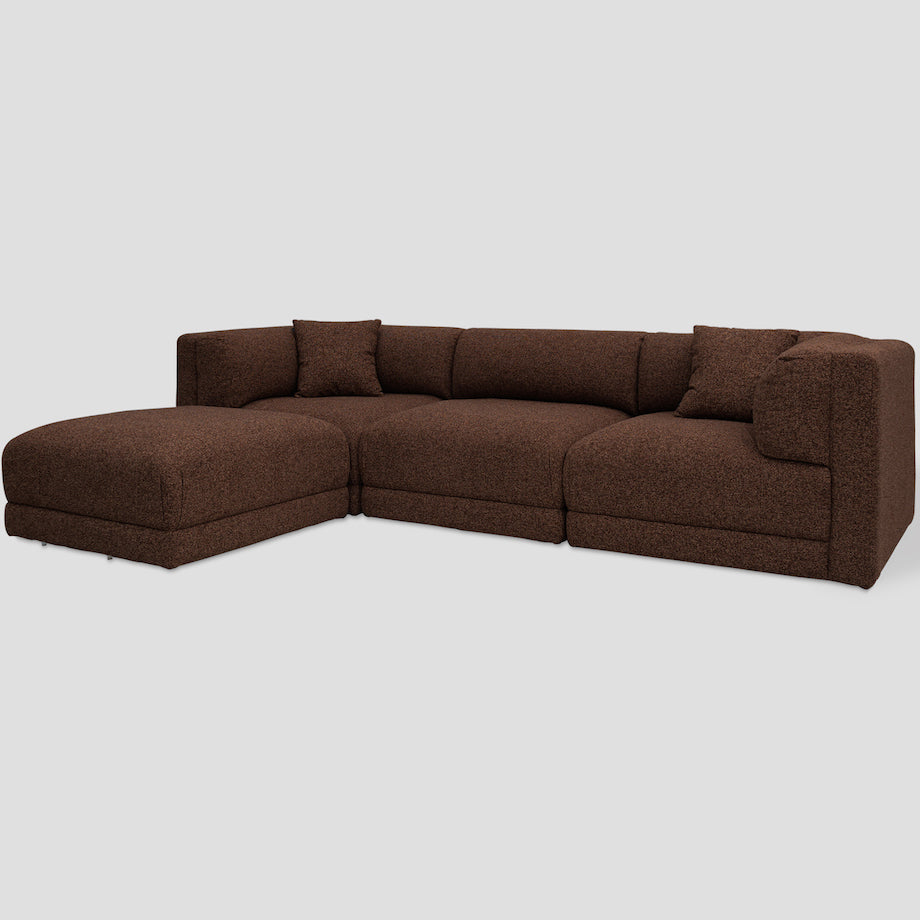 Liora modular corner sofa (right/left-hand configuration), 308 cm, brown melange bouclé