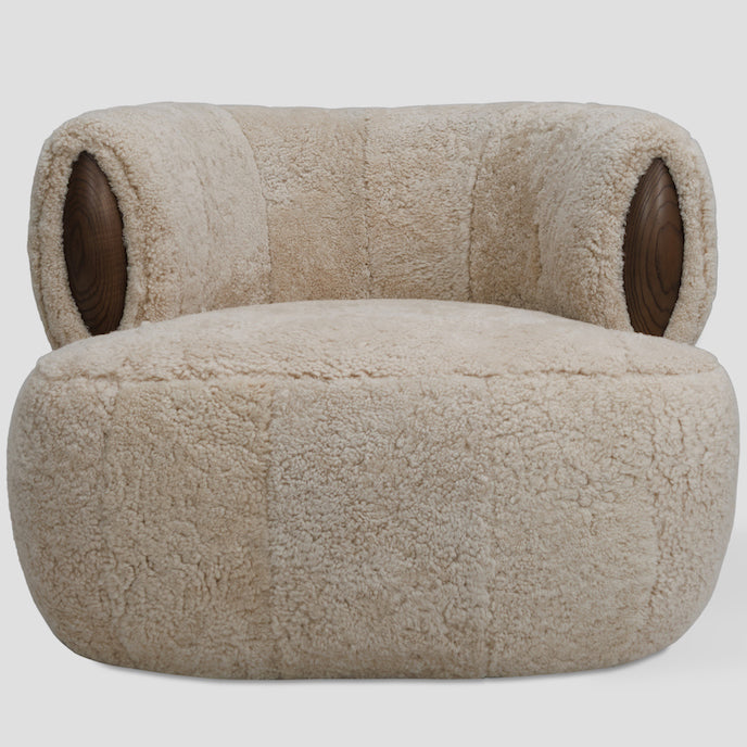 Blume swivel armchair, 89 cm, genuine sheepskin