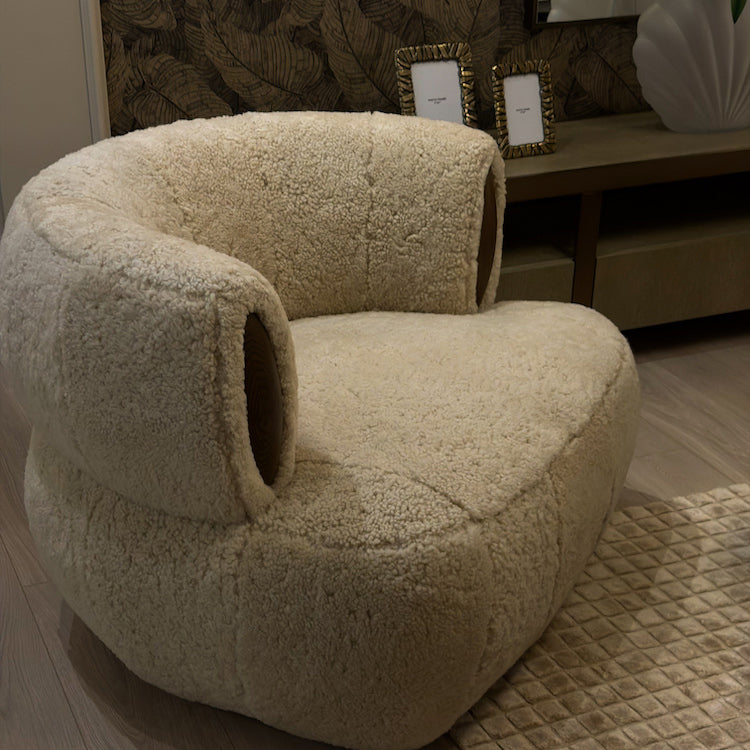 Blume swivel armchair, 89 cm, genuine sheepskin