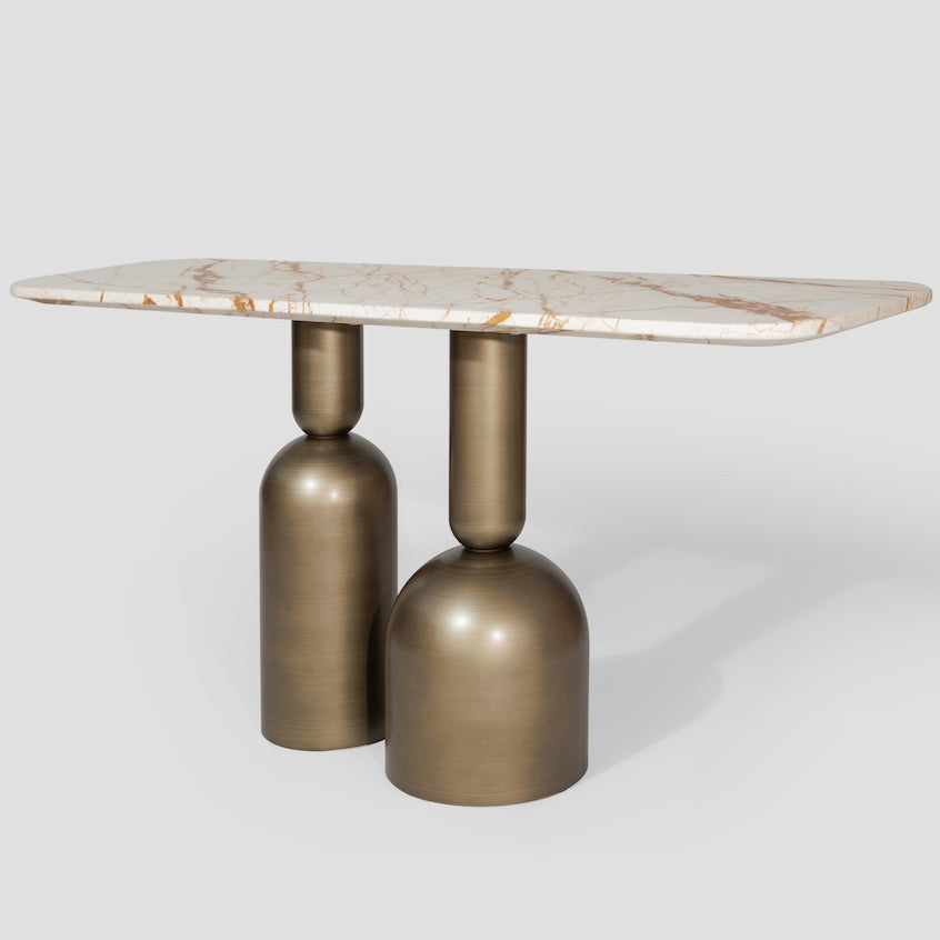 Perrot console table, natural beige marble, brass