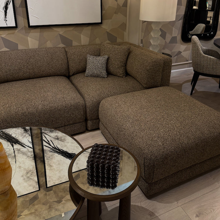 Liora modular corner sofa (right/left-hand configuration), 308 cm, brown melange bouclé