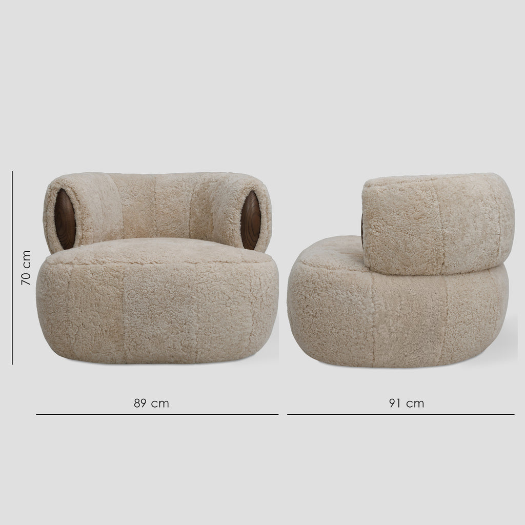 Blume swivel armchair, 89 cm, genuine sheepskin
