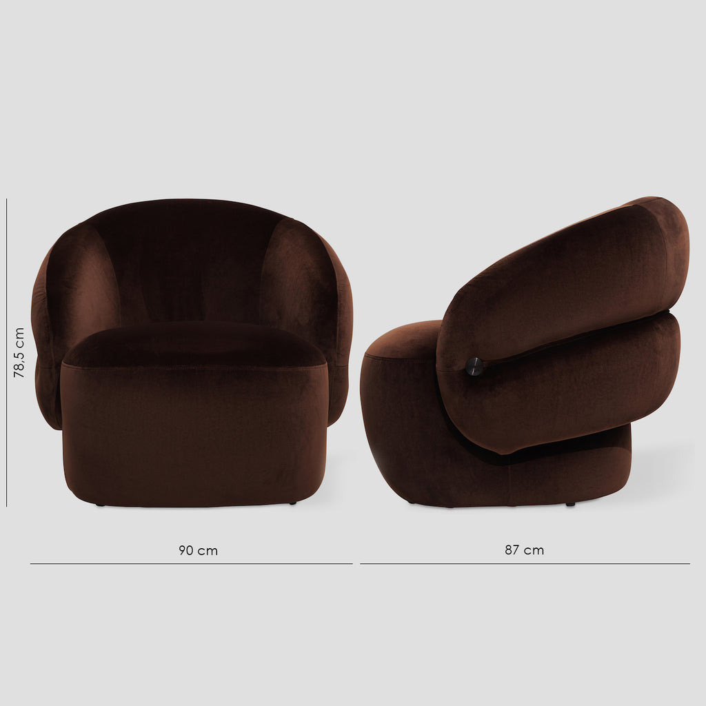 Scar armchair, 90 cm, dark brown velour