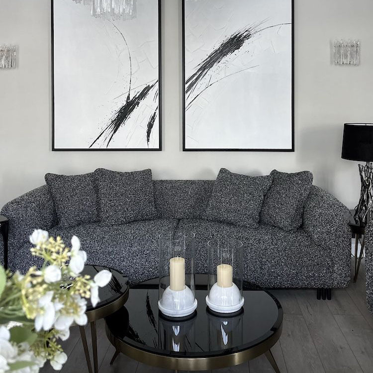 Bergman M 247 cm straight three-seater sofa, black and white bouclé