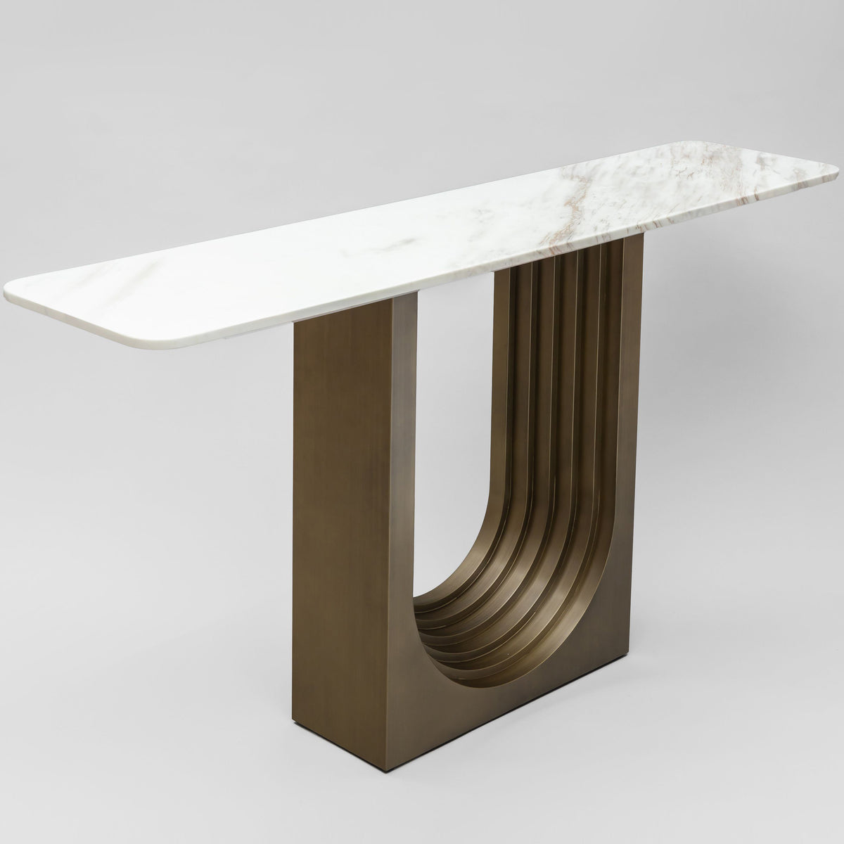 Akron console table, natural white marble and brass