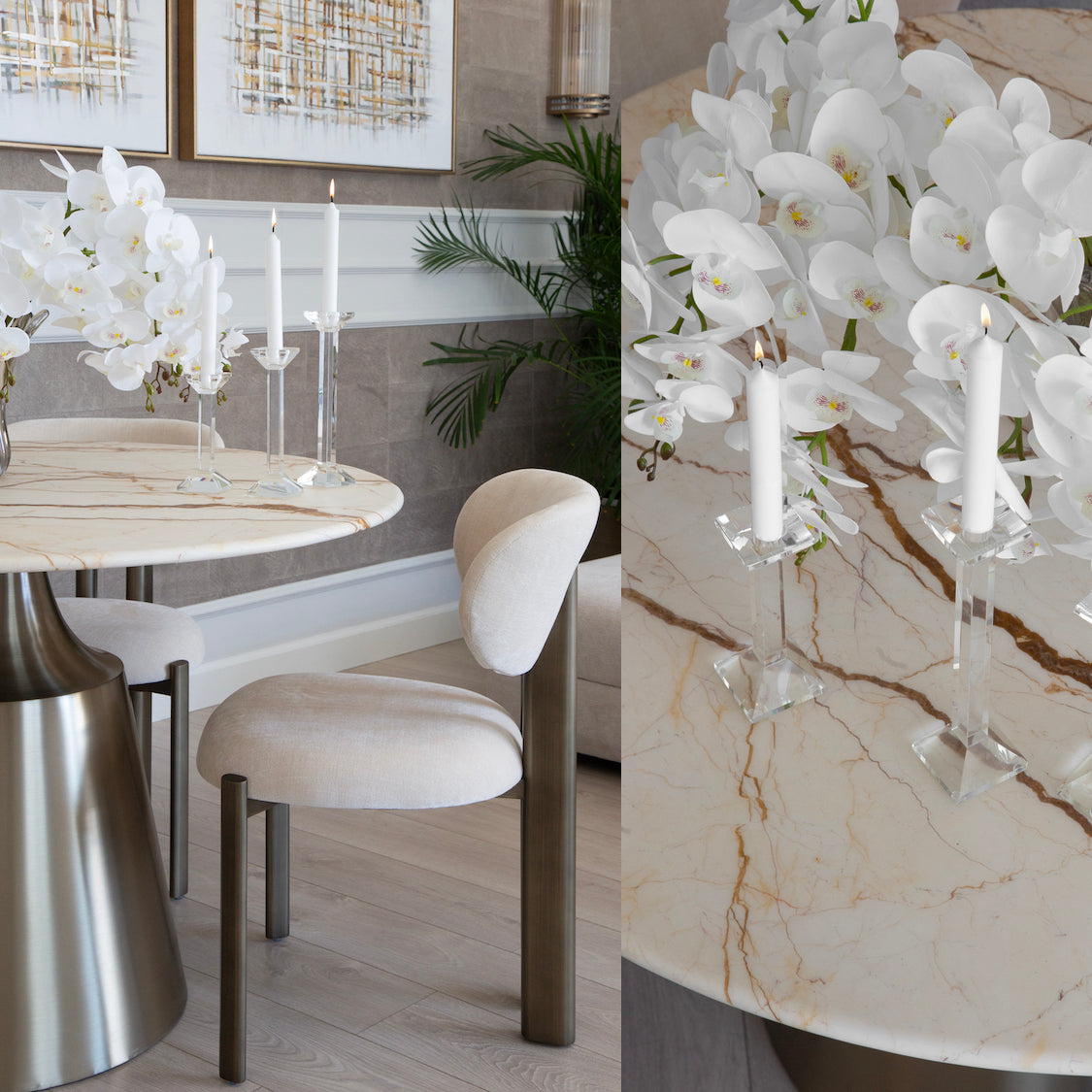 Larus round dining table, marble tabletop, 120 cm