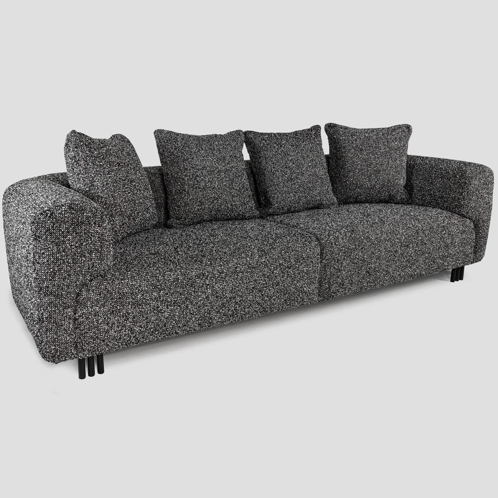 Bergman M 247 cm straight three-seater sofa, black and white bouclé