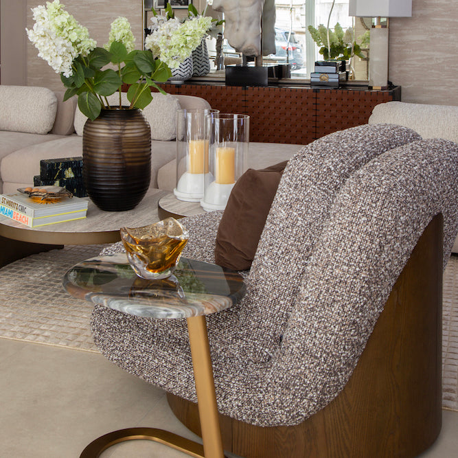 Brug swivel armchair, 102 cm, textured jacquard in chocolate mélange