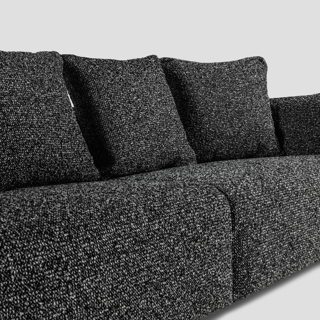 Bergman M 247 cm straight three-seater sofa, black and white bouclé