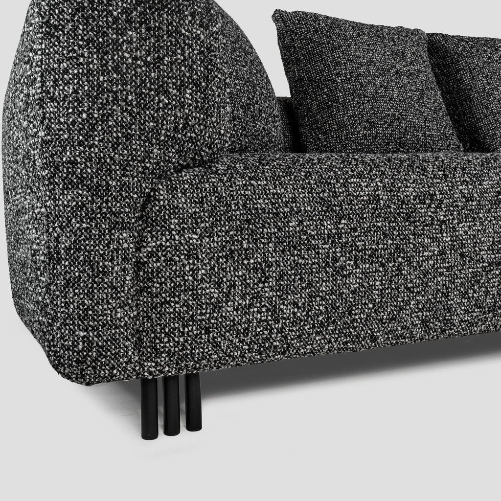Bergman M 247 cm straight three-seater sofa, black and white bouclé