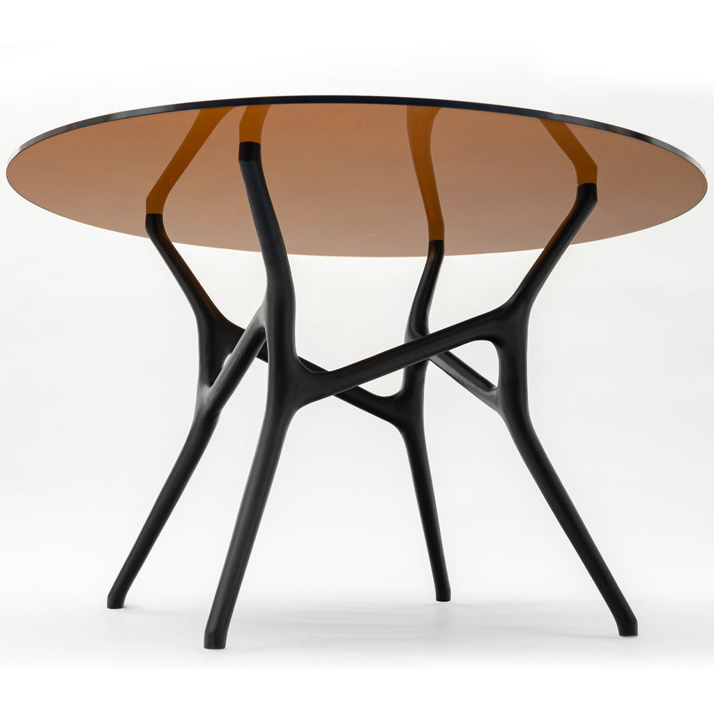 Ash round dining table, glass tabletop, 120 cm