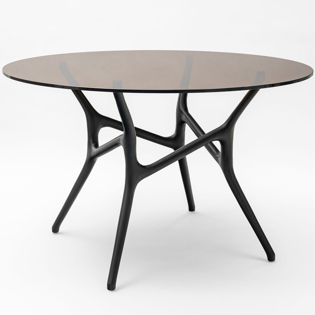 Ash round dining table, glass tabletop, 120 cm